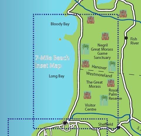 mapa ng negril jamaica 7 milya sa dalampasigan