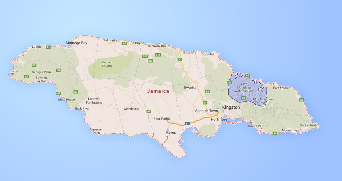 Mapa ng blue mountains jamaica