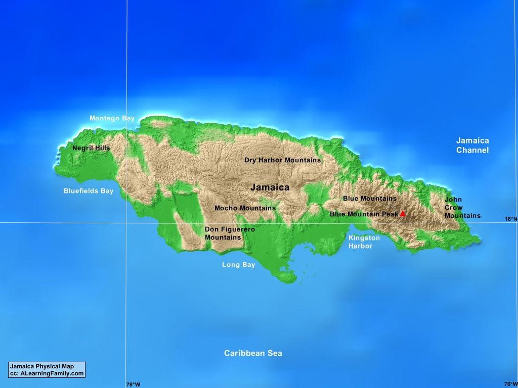 Mapa ng jamaica bundok