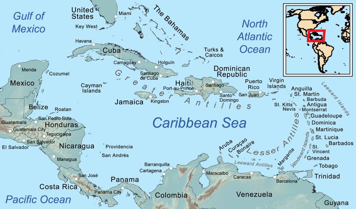 jamaica sa mapa sa caribbean