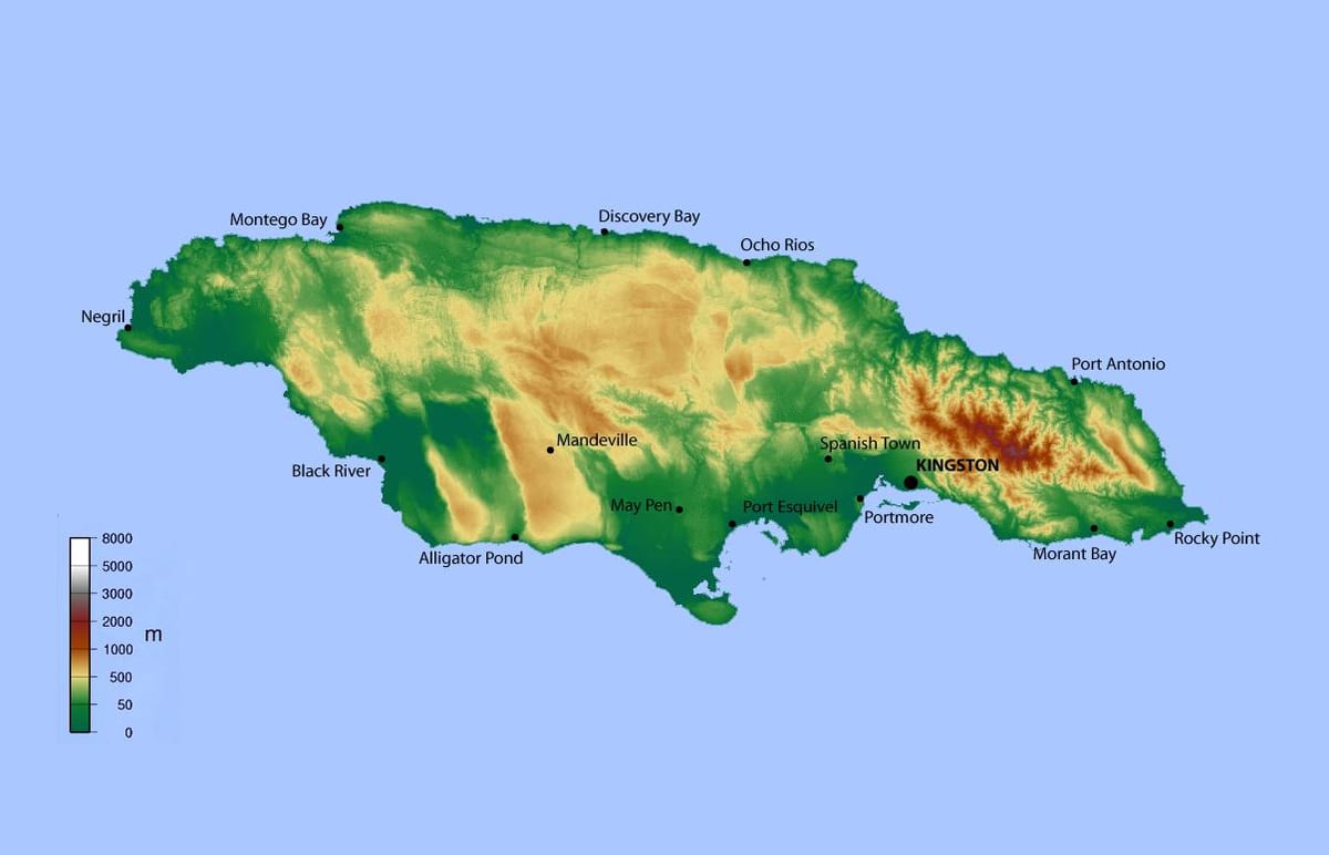 Mapa ng jamaica elevation