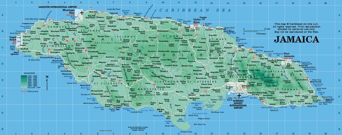 heograpikal na mga mapa ng jamaica