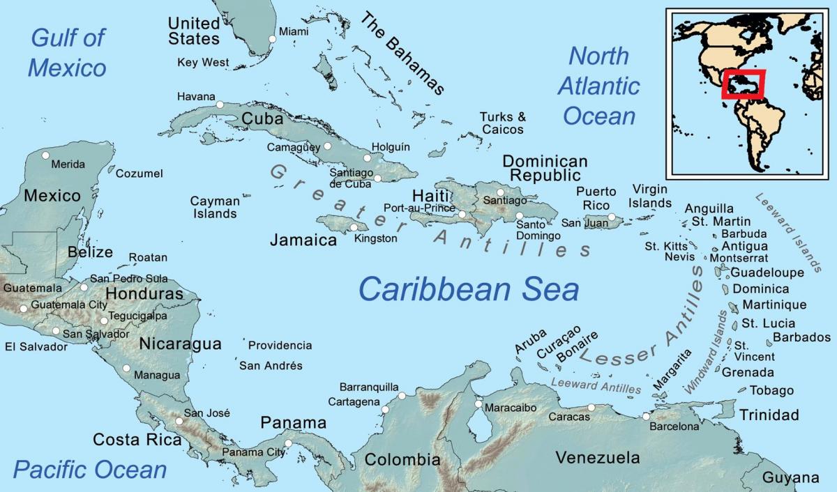 mapa ng jamaica at nakapaligid na isla