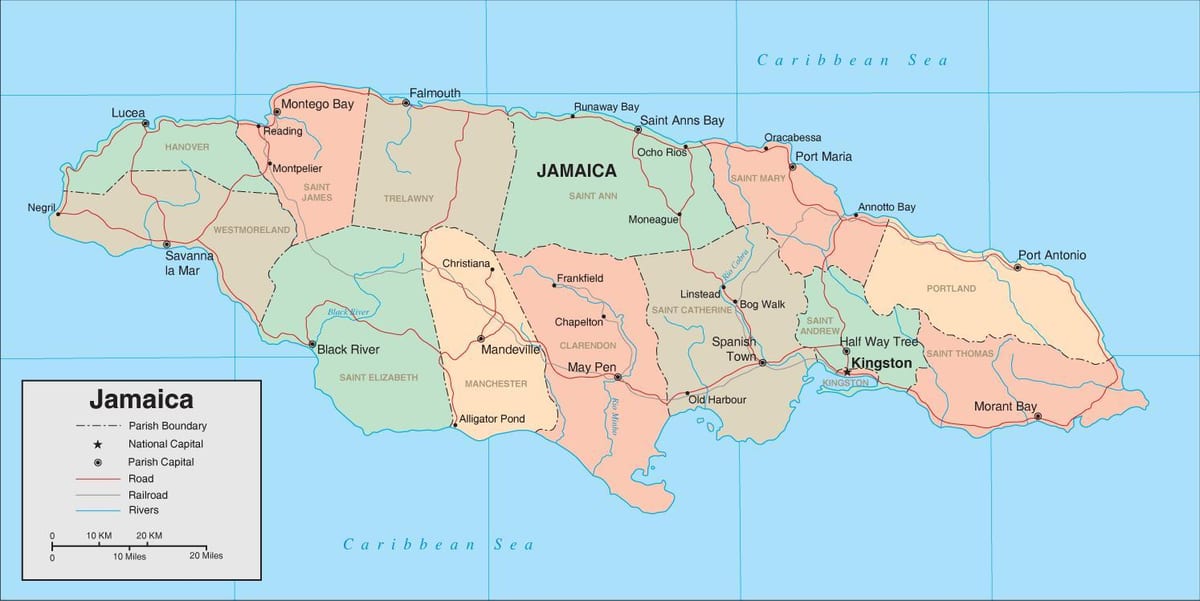 Mapa ng lalawigan jamaica