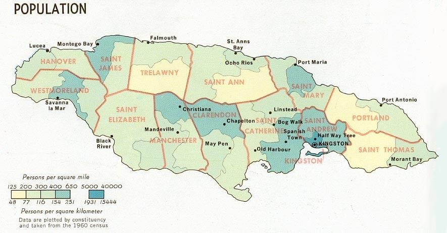 mapa populasyon ng jamaica