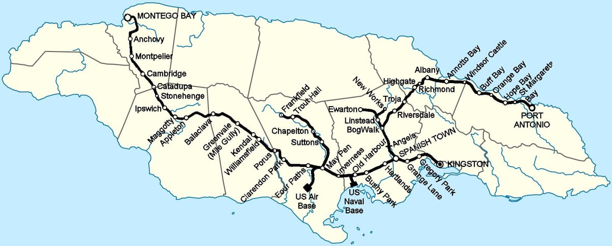 Mapa ng jamaica tren