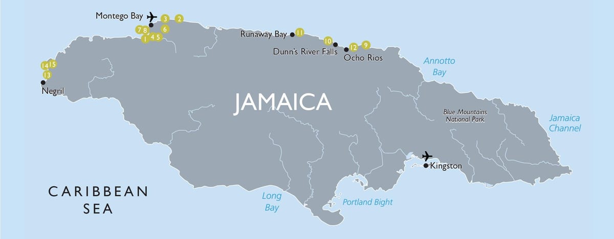 mapa ng mga atraksyong panturista sa jamaica