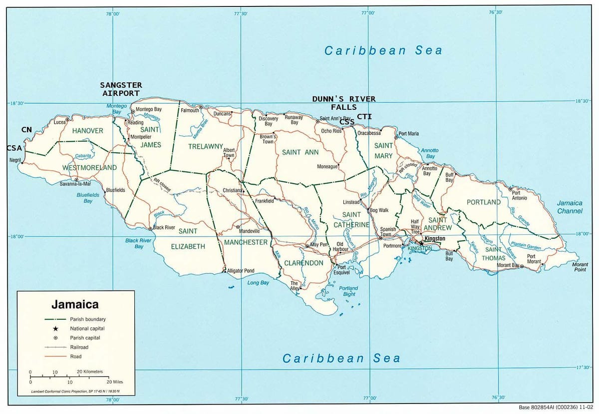 Mapa ng jamaica dunns river falls