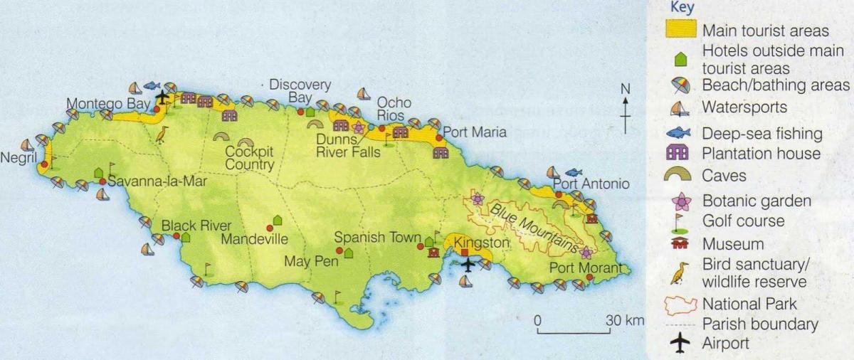 Mapa ng jamaica na nagpapakita ng mga lugar na resort
