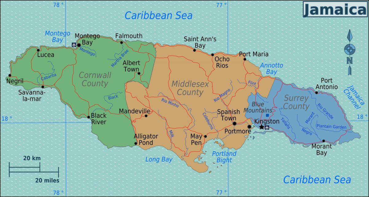 Mapa ng jamaica parishes at bayan