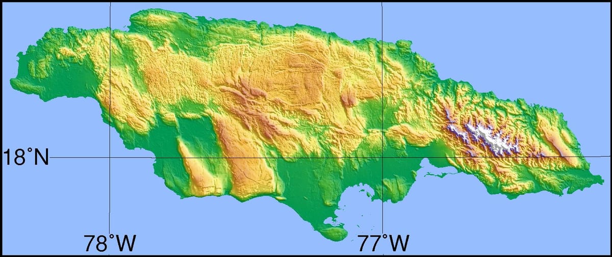 Mapa ng topographic jamaica