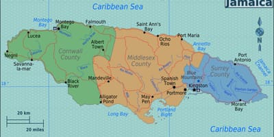 Mapa ng jamaica rehiyon