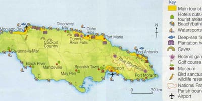 Mapa ng jamaica na nagpapakita ng mga lugar na resort